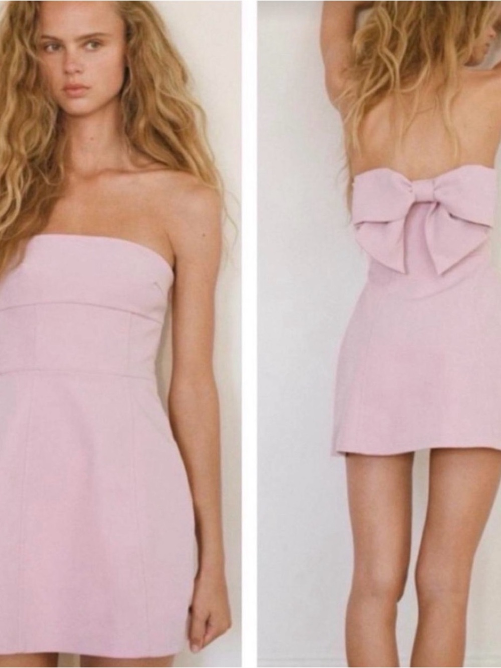 ZARA NWT Strapless Bow-Back Mini Dress in Light Pink
